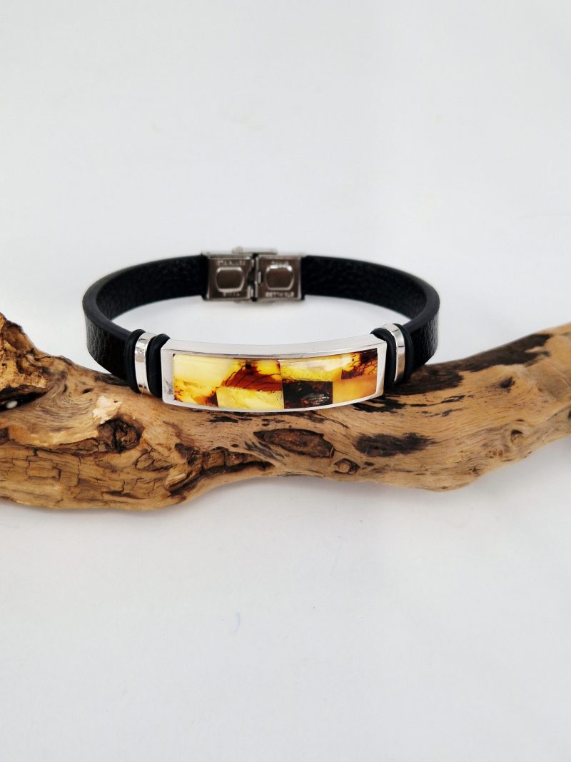 modisches Kunstlederarmband mit Bernstein-Mosaik auf Edelstahl